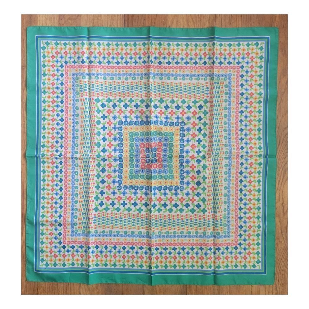 Vintage 1970's Silky Floral Pattern Large Bandana Scarve Wrap